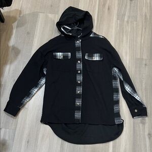 Black Plaid Hooded Shirt